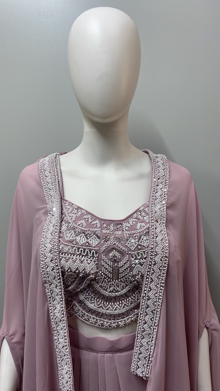 Dusty Rose Mirror Cape Sharara Ensemble