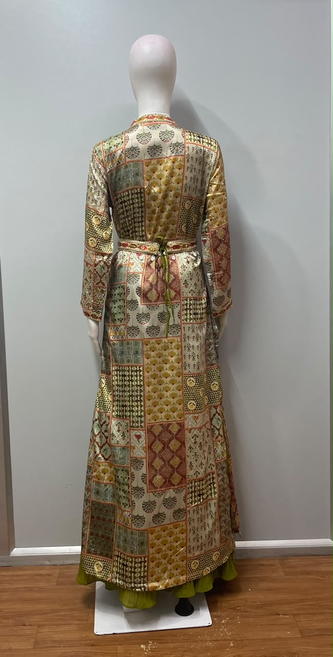 Chartreuse Mosaic Embroidered Jacket Couture Ensemble