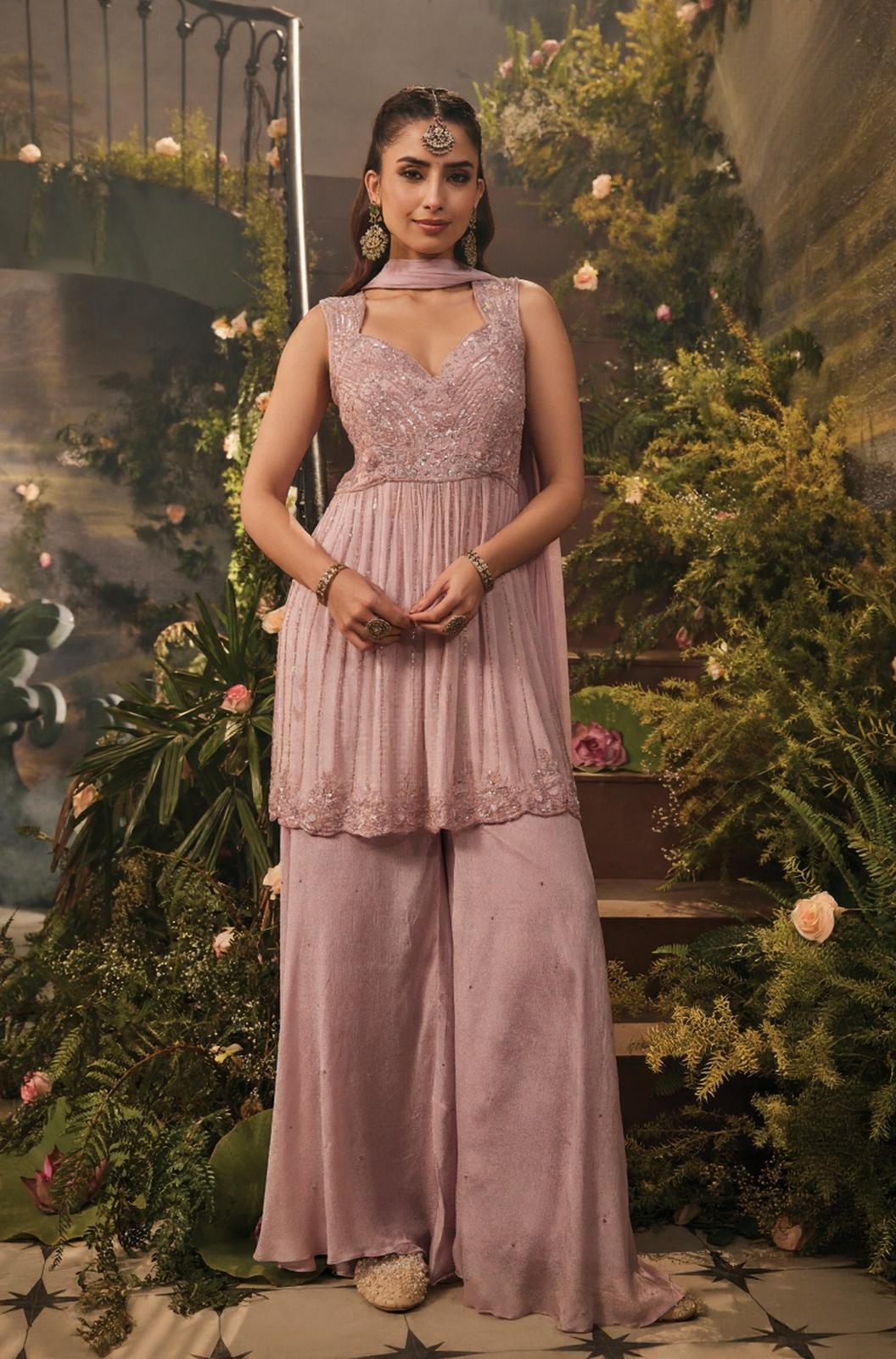 Blush Mauve Embellished Peplum Ensemble