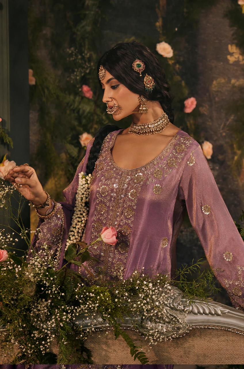 Lilac Zohra Embroidered Kaftan Set