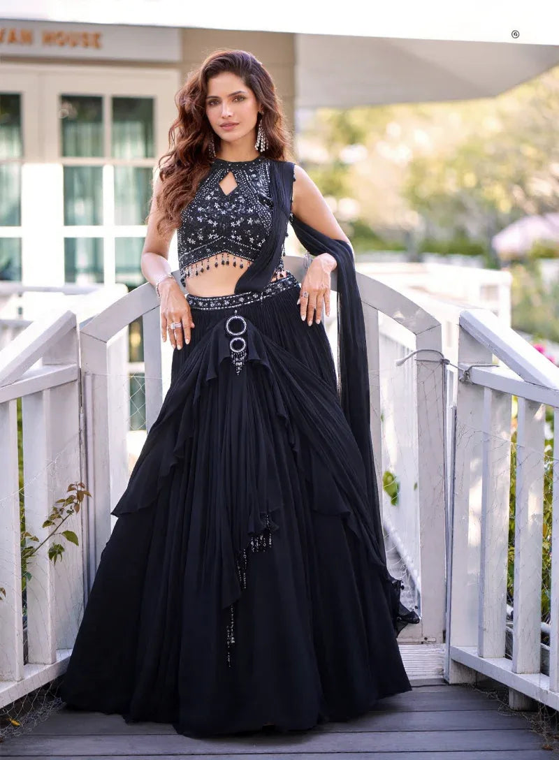 Noir Starlight Ruffle Lehenga Set - MishUUU