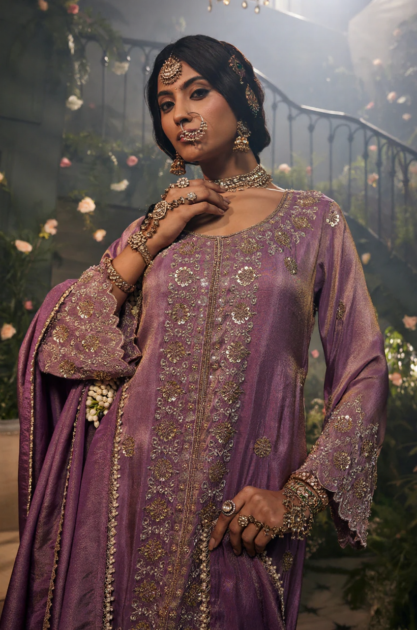 Lilac Zohra Embroidered Kaftan Set