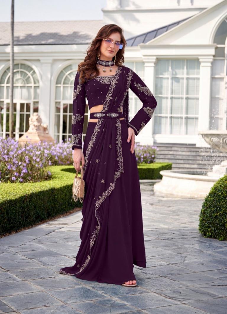 Deep Plum Embroidered Lehenga Set