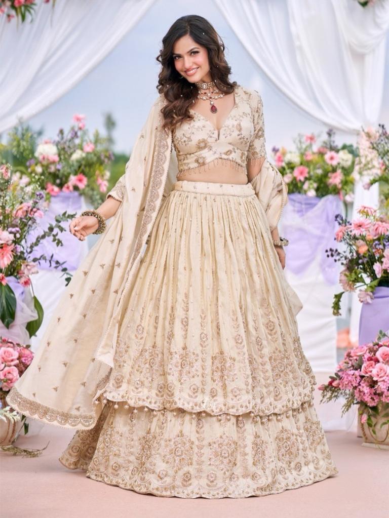 Ivory Gold Embroidered Bridal Lehenga Set