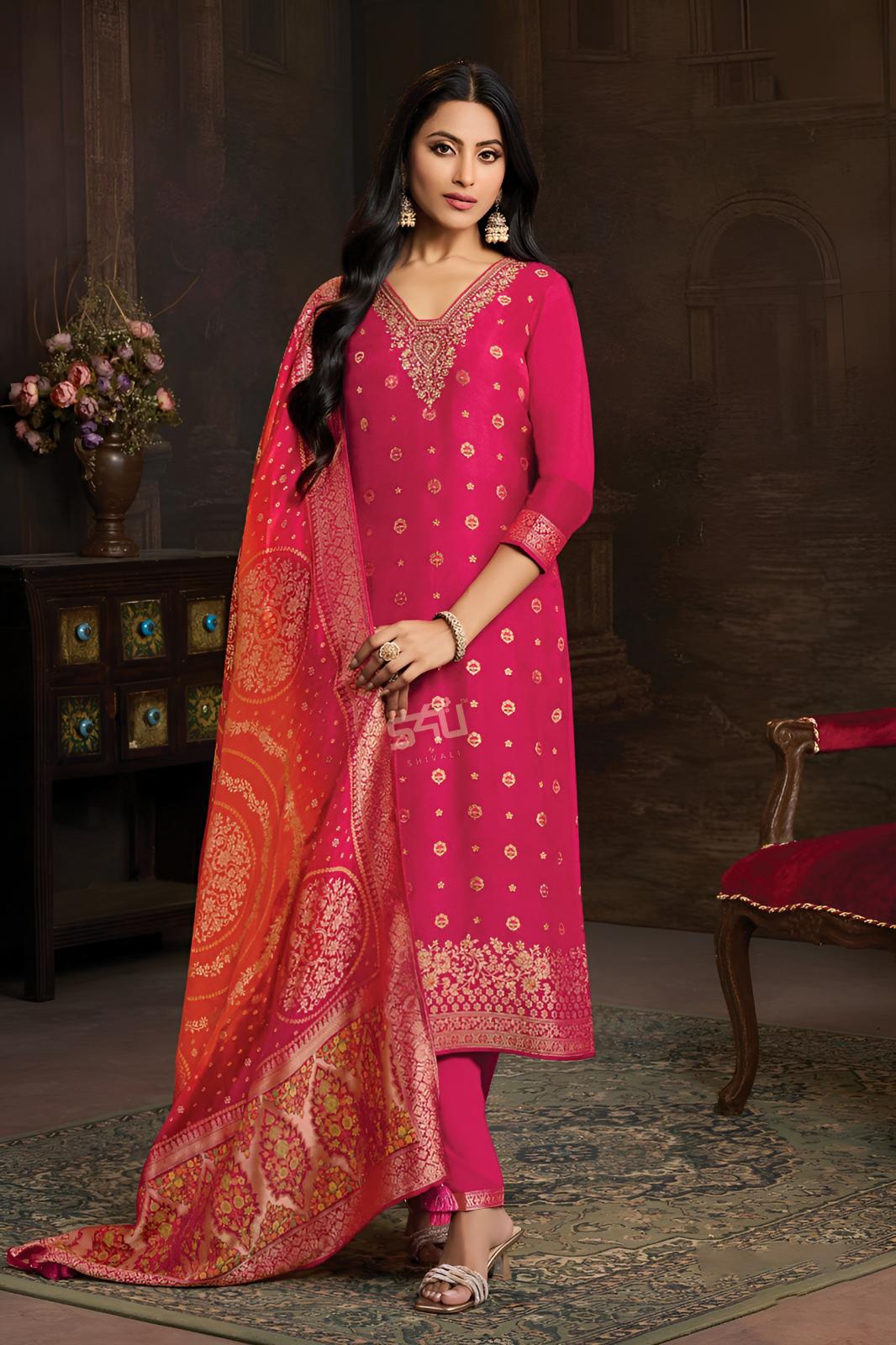 Rani Gulab Zari Kurta Set