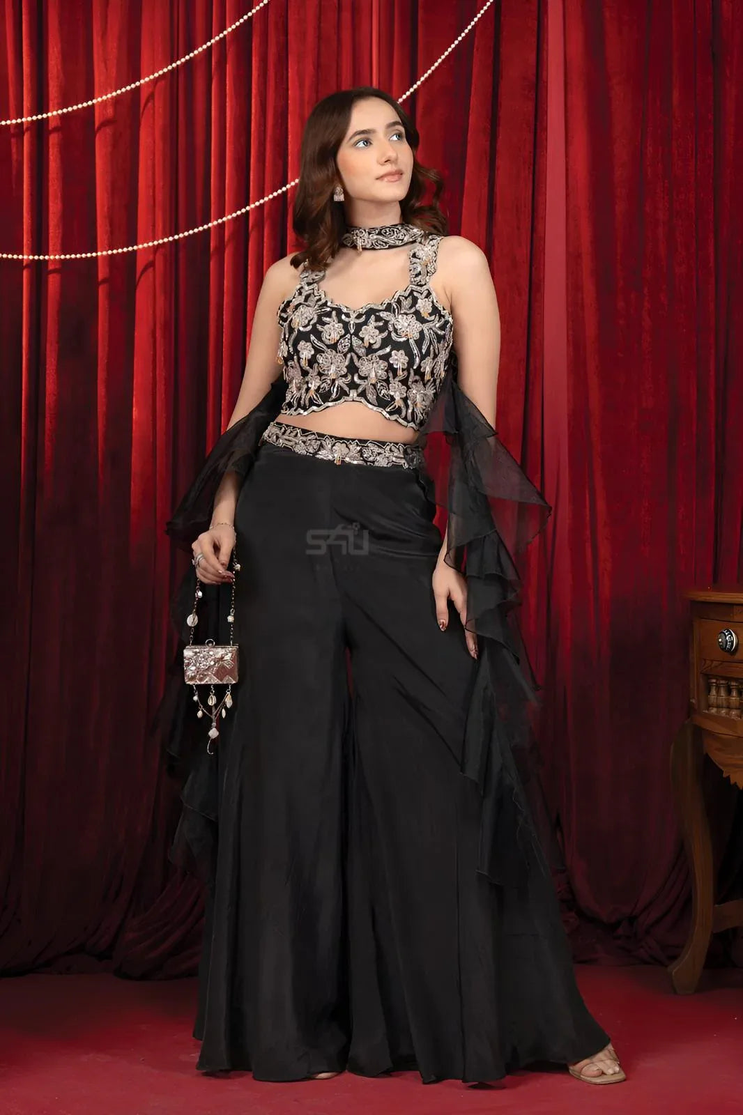 Noir Sequin Sharara Co-Ord Set - MishUUU