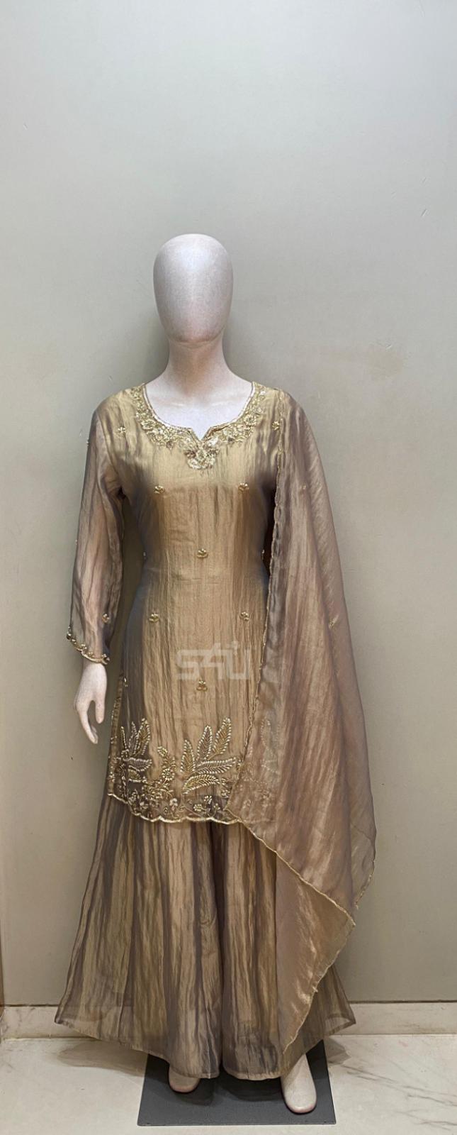 Mocha Gold Zari Sharara Set