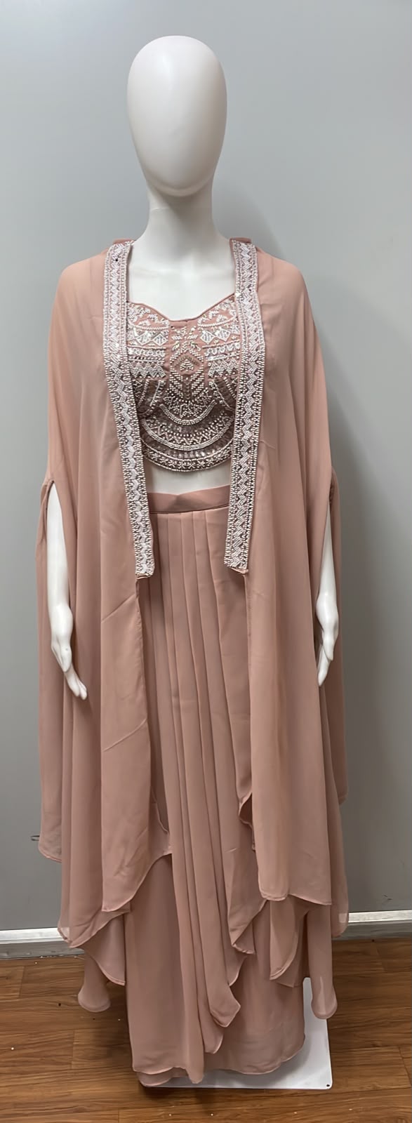 Peach Nude Mirror Cape Sharara Ensemble