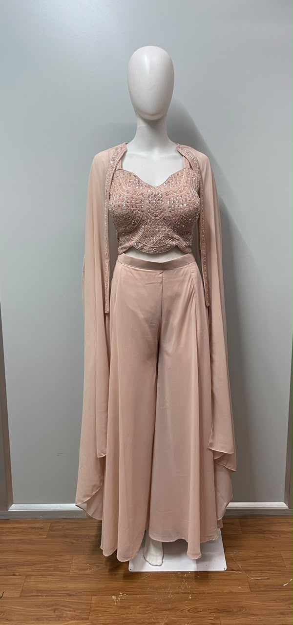 Soft Peach Pearl Cape Palazzo Set