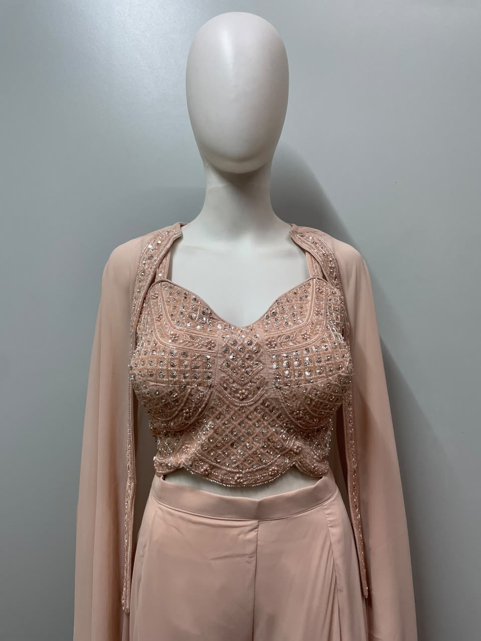 Soft Peach Pearl Cape Palazzo Set