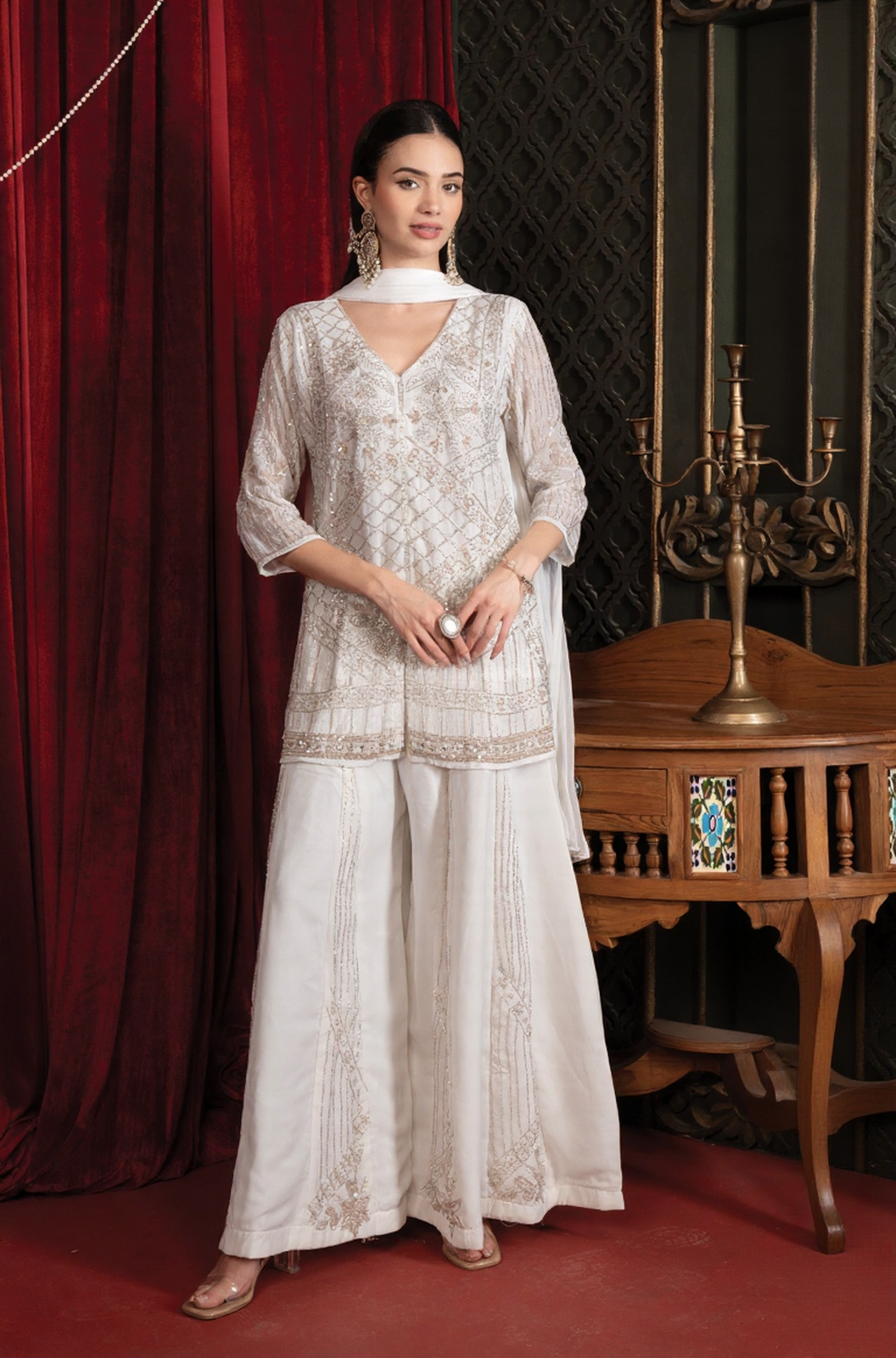 Ivory Gold Embroidered Festive Ensemble