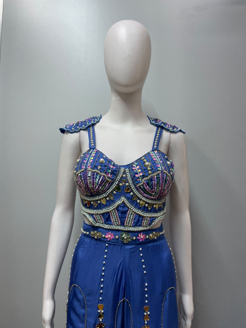 Royal Blue Embellished Jumpsuit Gown - view 11