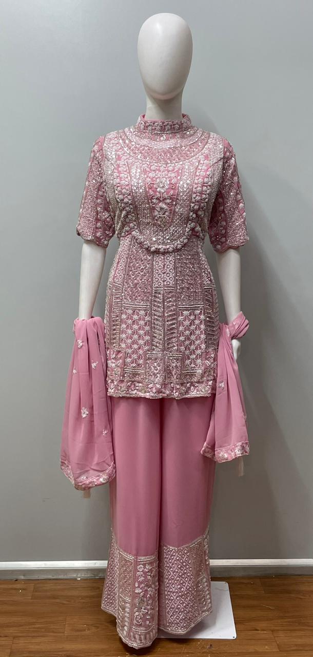 Blush Pink Embroidered Palazzo Set