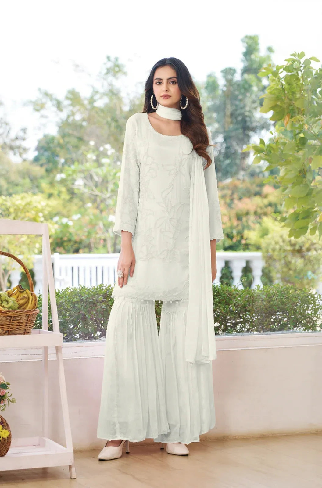 Mint Green Embroidered Sharara Set - MishUUU