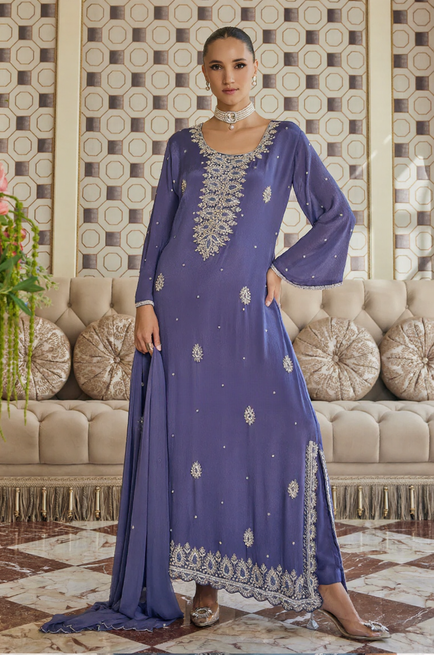 Periwinkle Noor Embroidered Kaftan Set