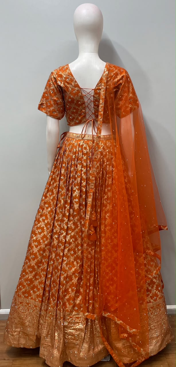 Tangerine Gold Embroidered Festive Lehenga Set