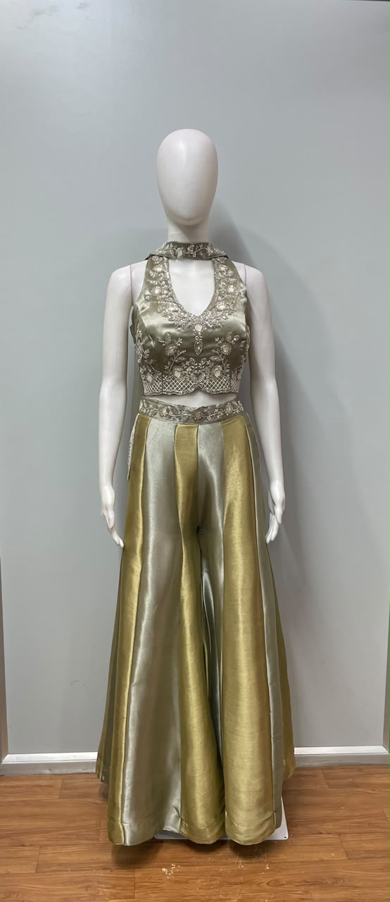 Sage Gold Embroidered Palazzo Set