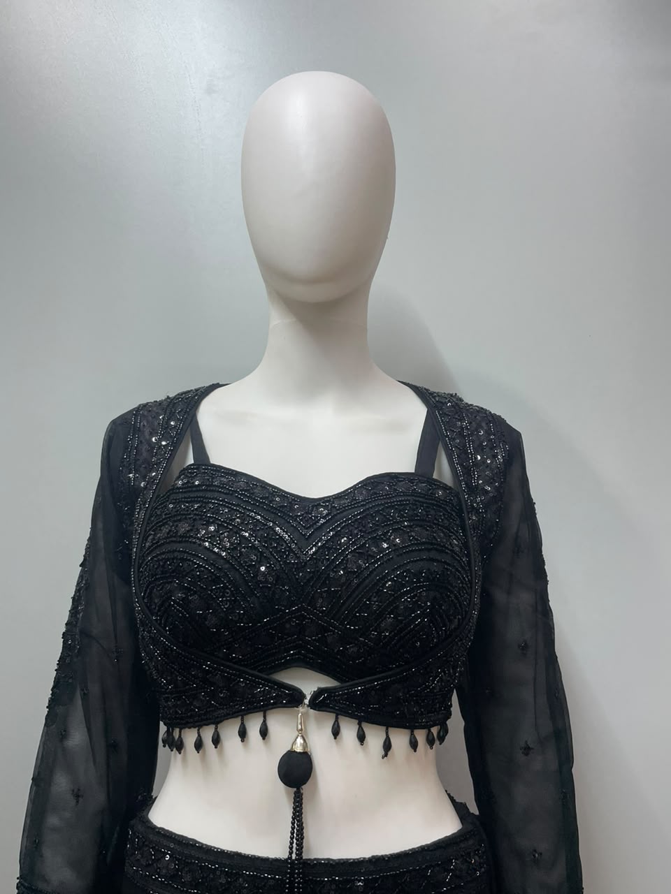 Black Sequin Corset Palazzo Jacket Set