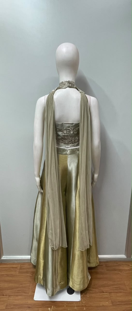 Sage Gold Embroidered Palazzo Set