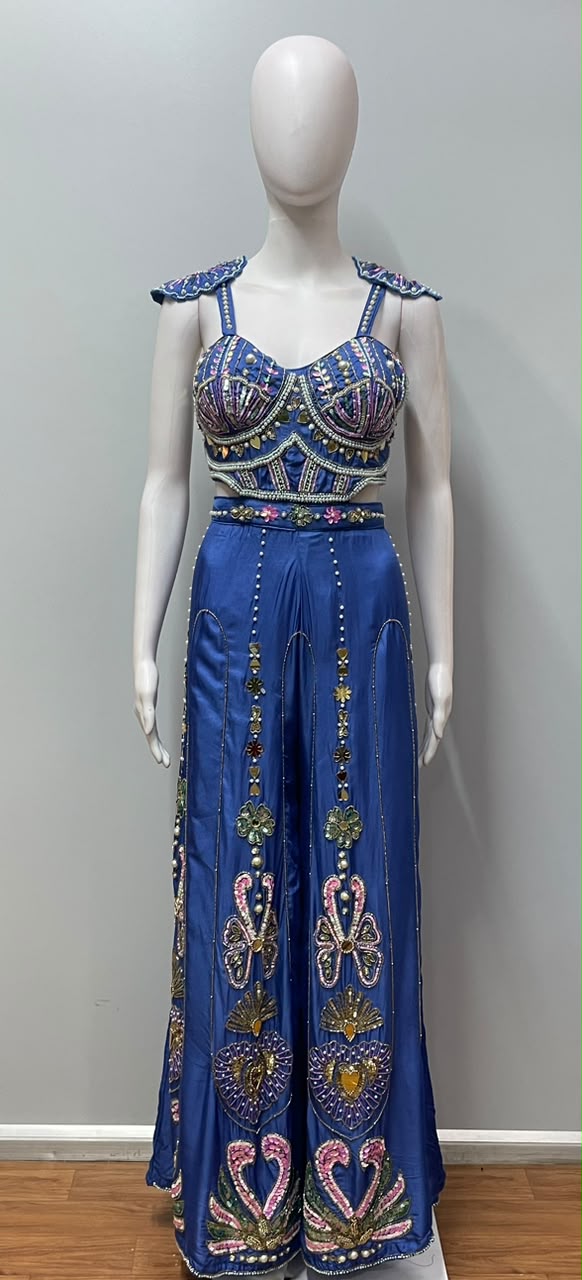 Royal Blue Embellished Jumpsuit Gown - view 10