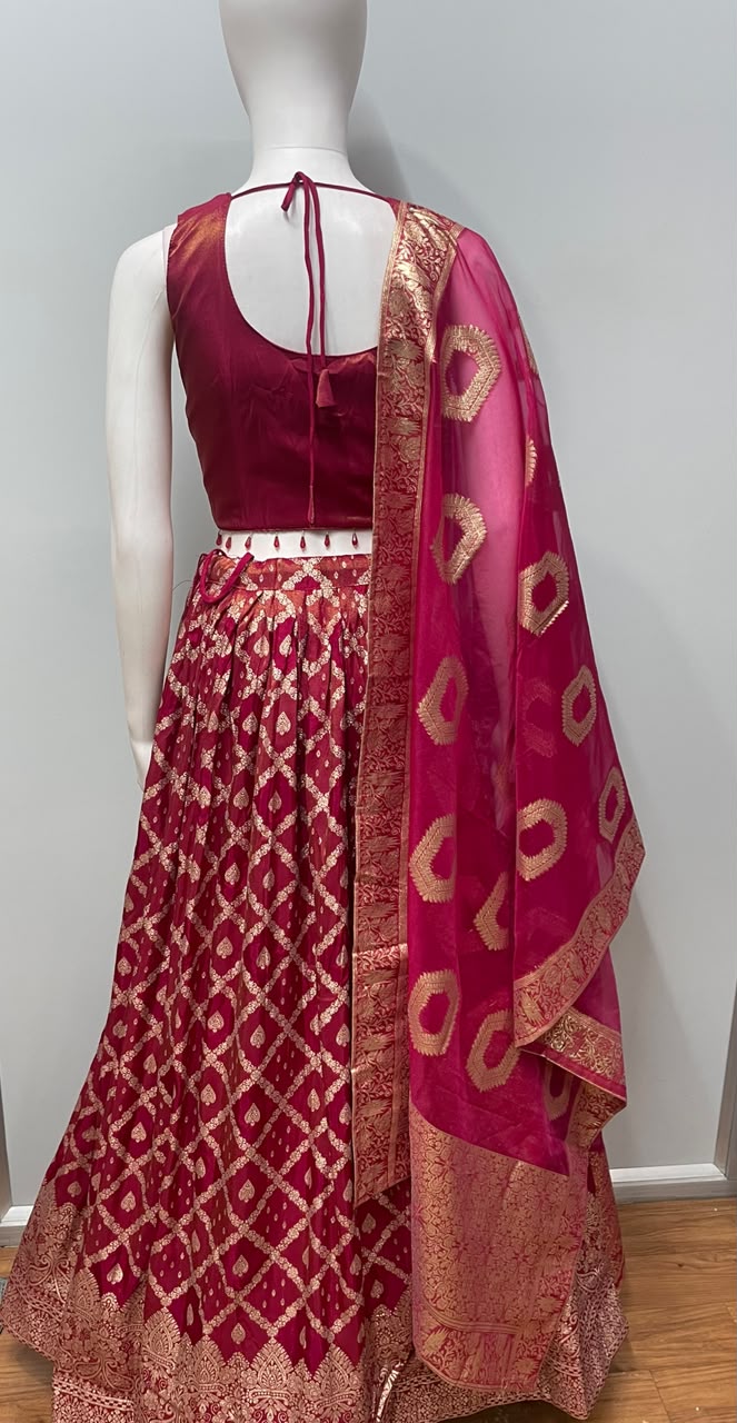 Rani Pink Gold Zari Lehenga Set