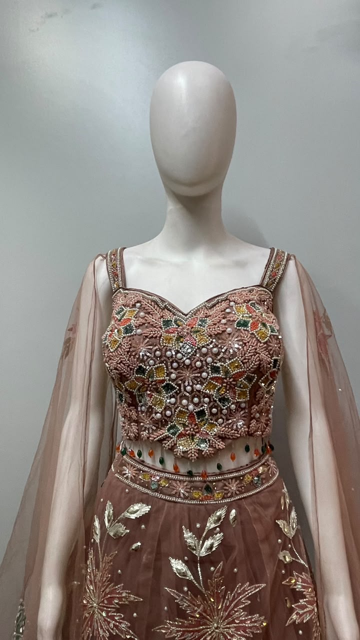 Rose Gold Floral Cape Lehenga Set