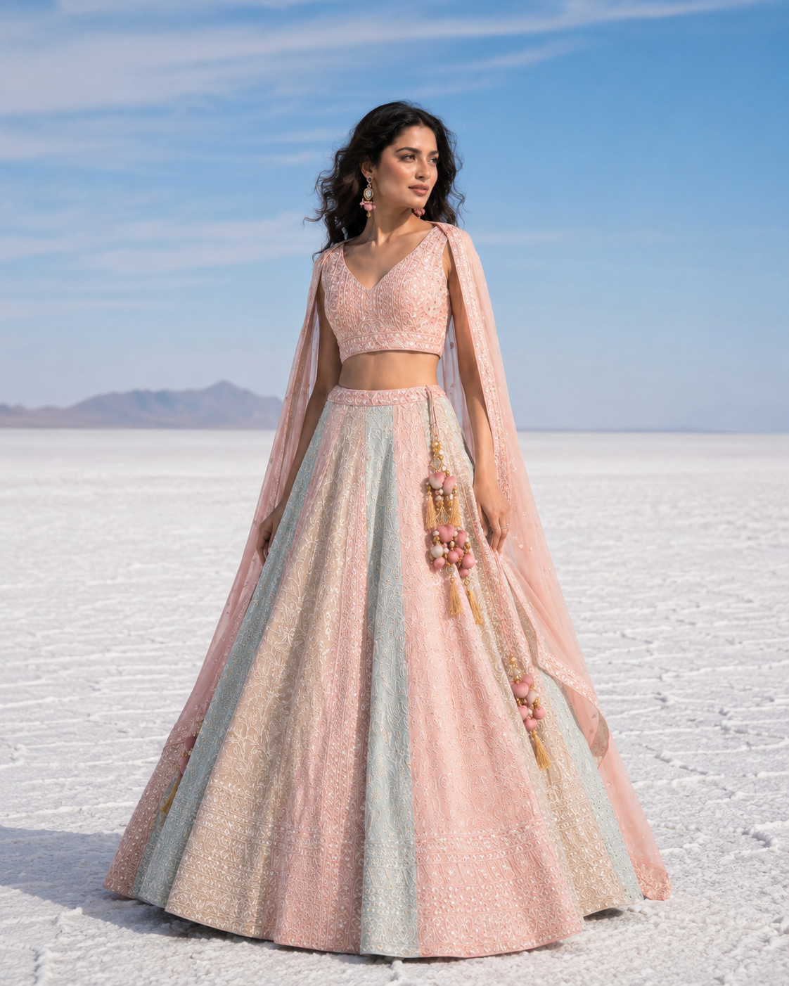 Blush Mint Pearl Embroidered Lehenga Ensemble