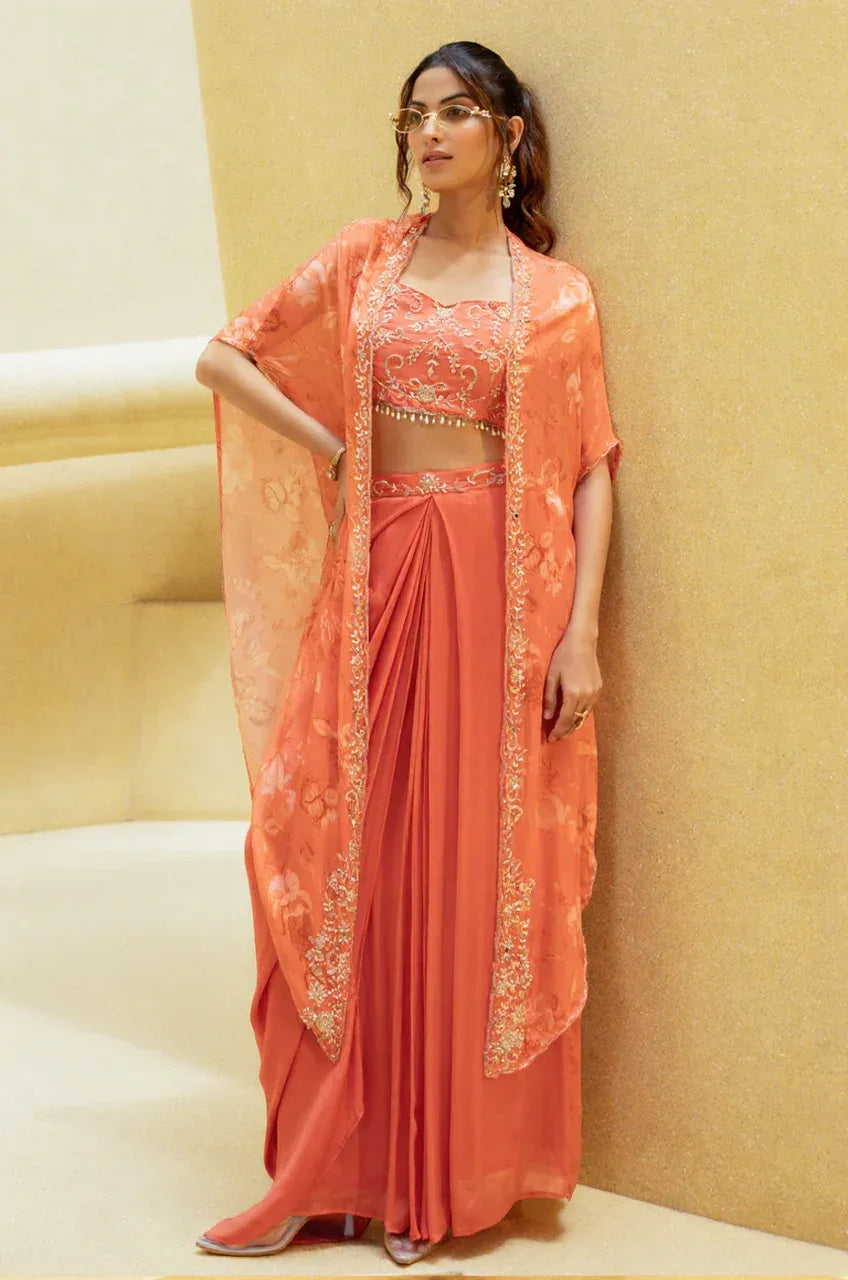 Coral Noor Cape Sharara Set - MishUUU