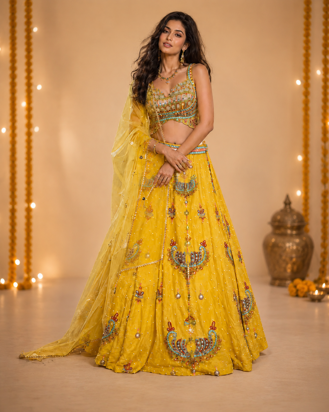 Haldi Yellow Mirror Lehenga Ensemble