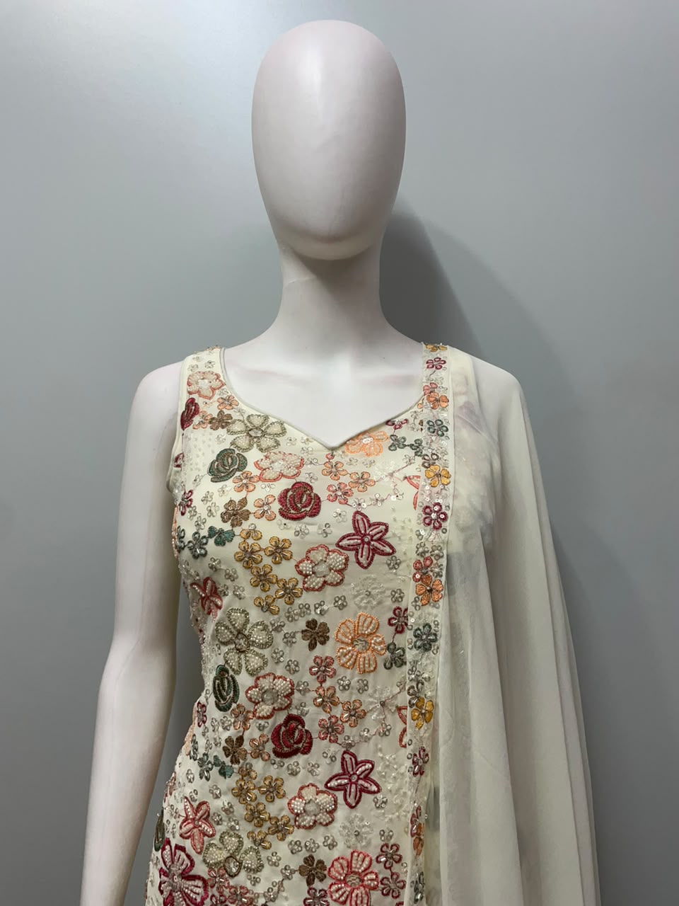 Ivory Botanical Embroidered Palazzo Couture Ensemble