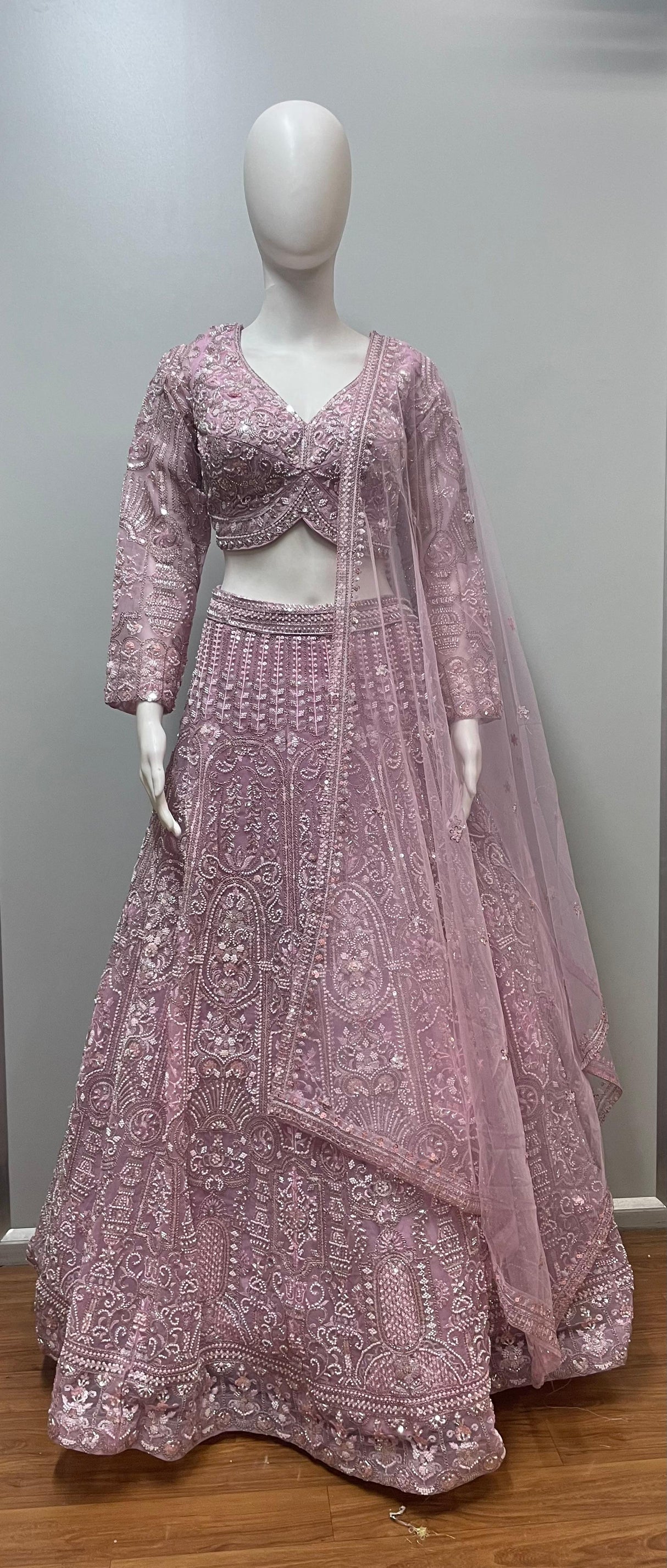 Dusty Mauve Silver Embroidered Bridal Lehenga
