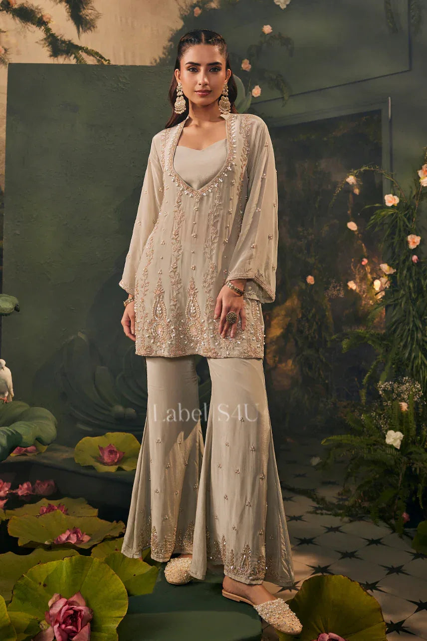 Ivory Embroidered Palazzo Suit - MishUUU