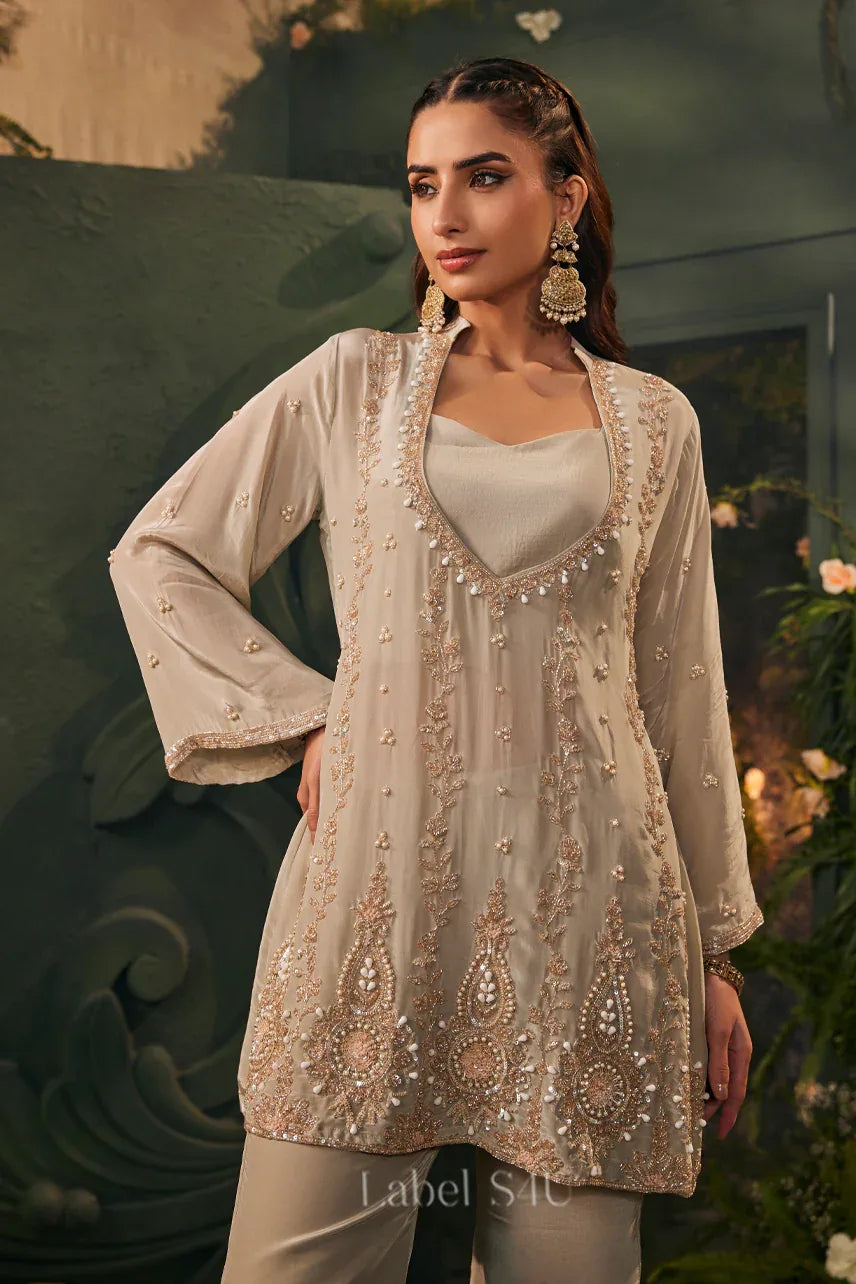 Ivory Embroidered Palazzo Suit - MishUUU