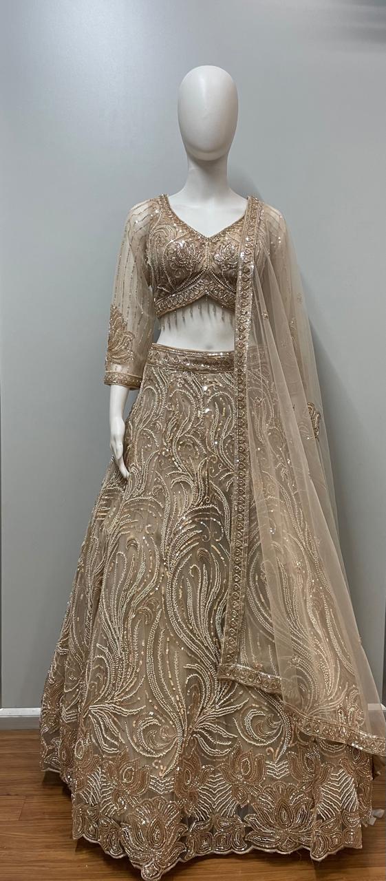 Champagne Gold Sequin Bridal Lehenga Ensemble
