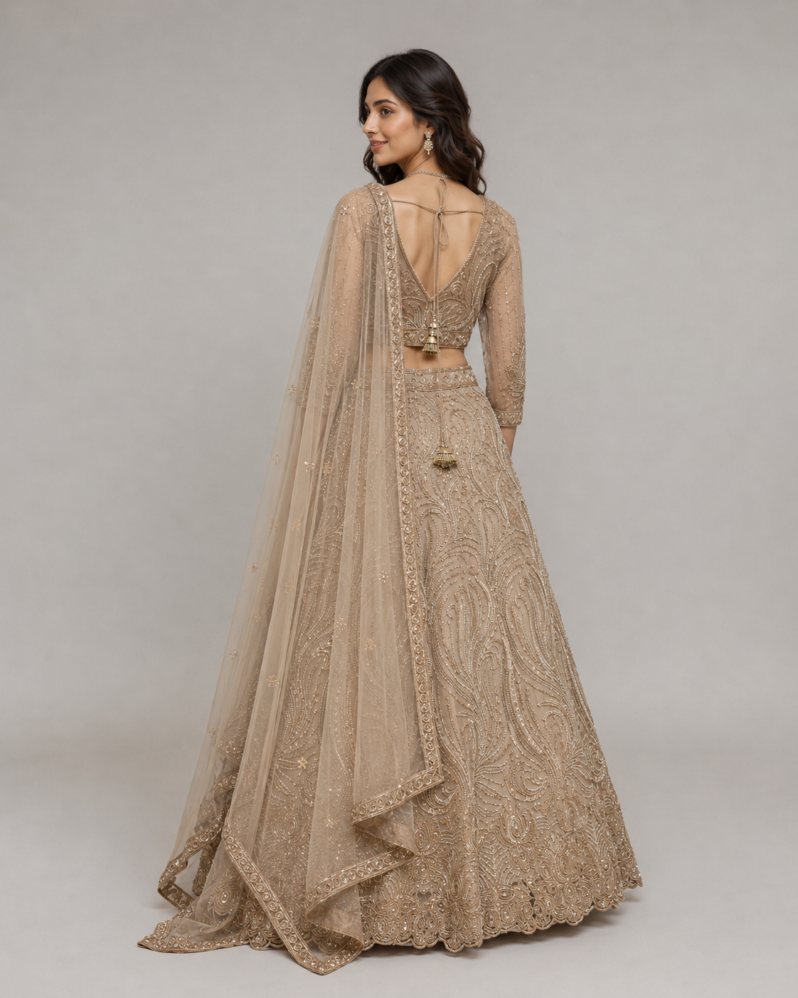 Champagne Gold Sequin Bridal Lehenga Ensemble