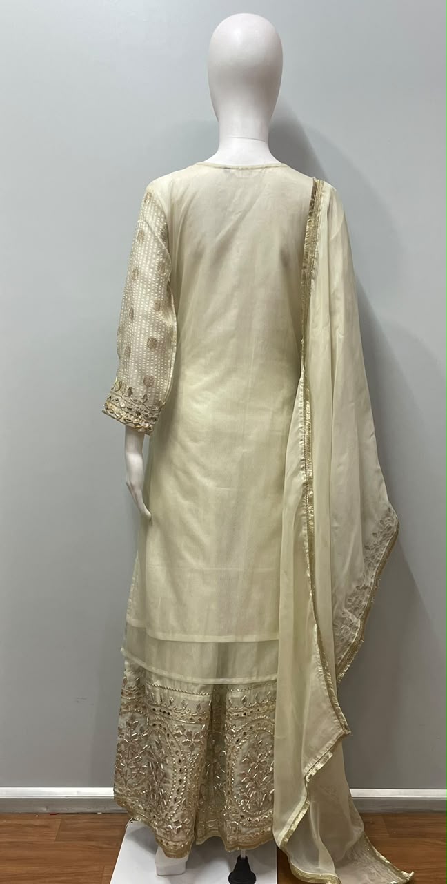 Ivory Gold Mirror Sharara Set