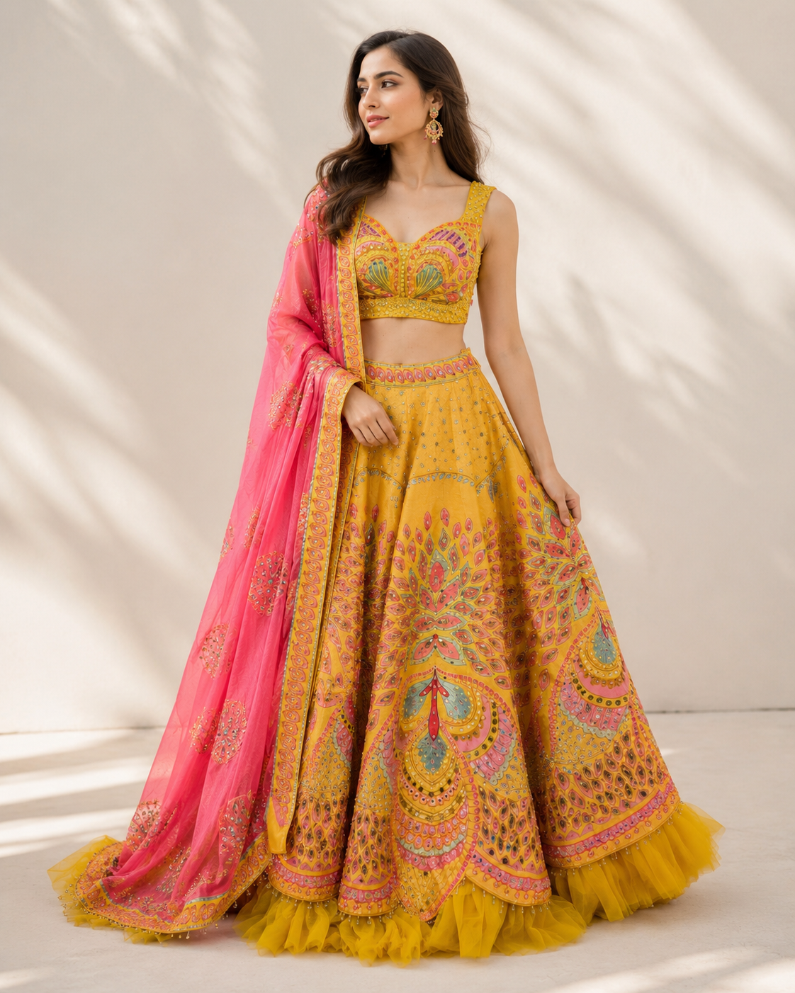 Mustard Pink Paisley Lehenga Set