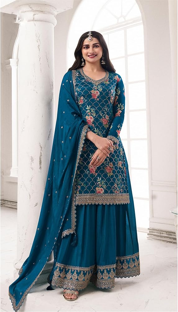 sharara dress for women Shriva Fashion Indian ready to wear salwar kameez Festival wedding party plus size suit party for (2874) (Light Blue, 36) : Clothing, Shoes & Jewelry thread and beads work Sharara Suits for Women: The