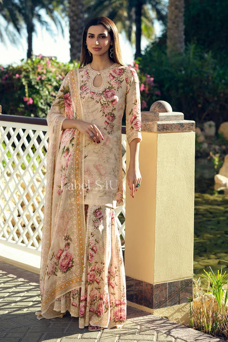 Cream floral print sharara suit, a size-forgiving gift choice