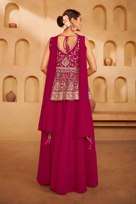 Deep Rose Embroidered Ethnic Set – Elegant Festive Ensemble for Weddings & Celebrations