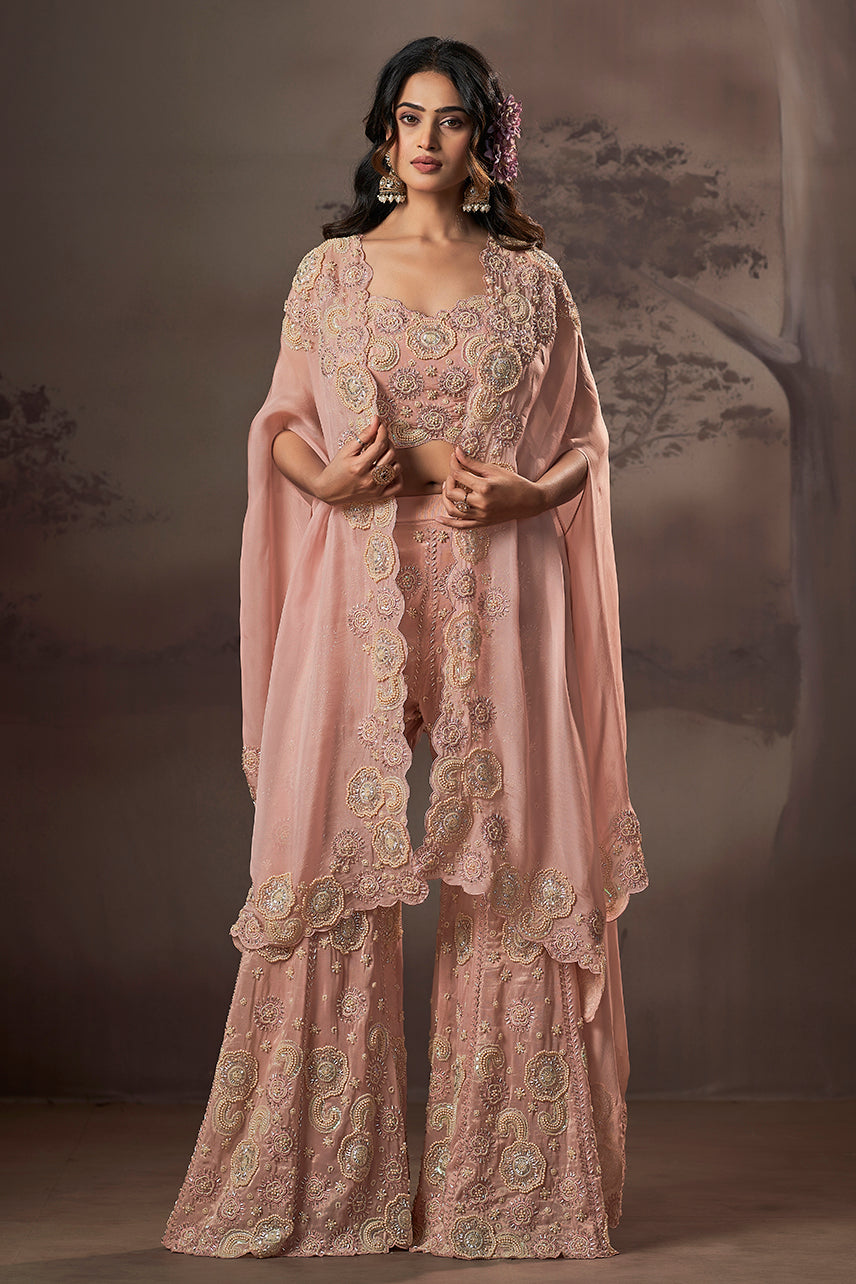 Blush Blossom Royale Embroidered Sharara Set