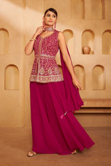 Deep Rose Embroidered Ethnic Set – Elegant Festive Ensemble for Weddings & Celebrations