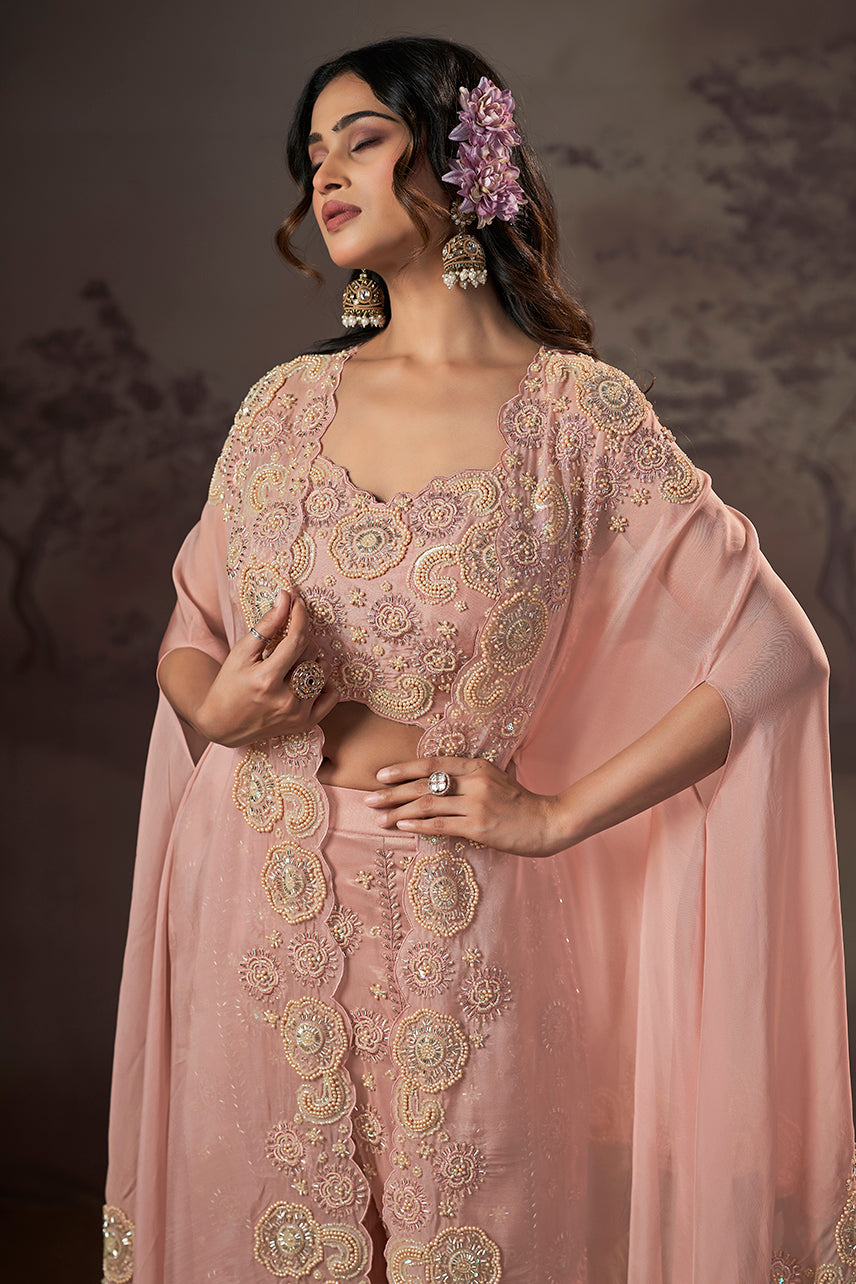 Blush Blossom Royale Embroidered Sharara Set