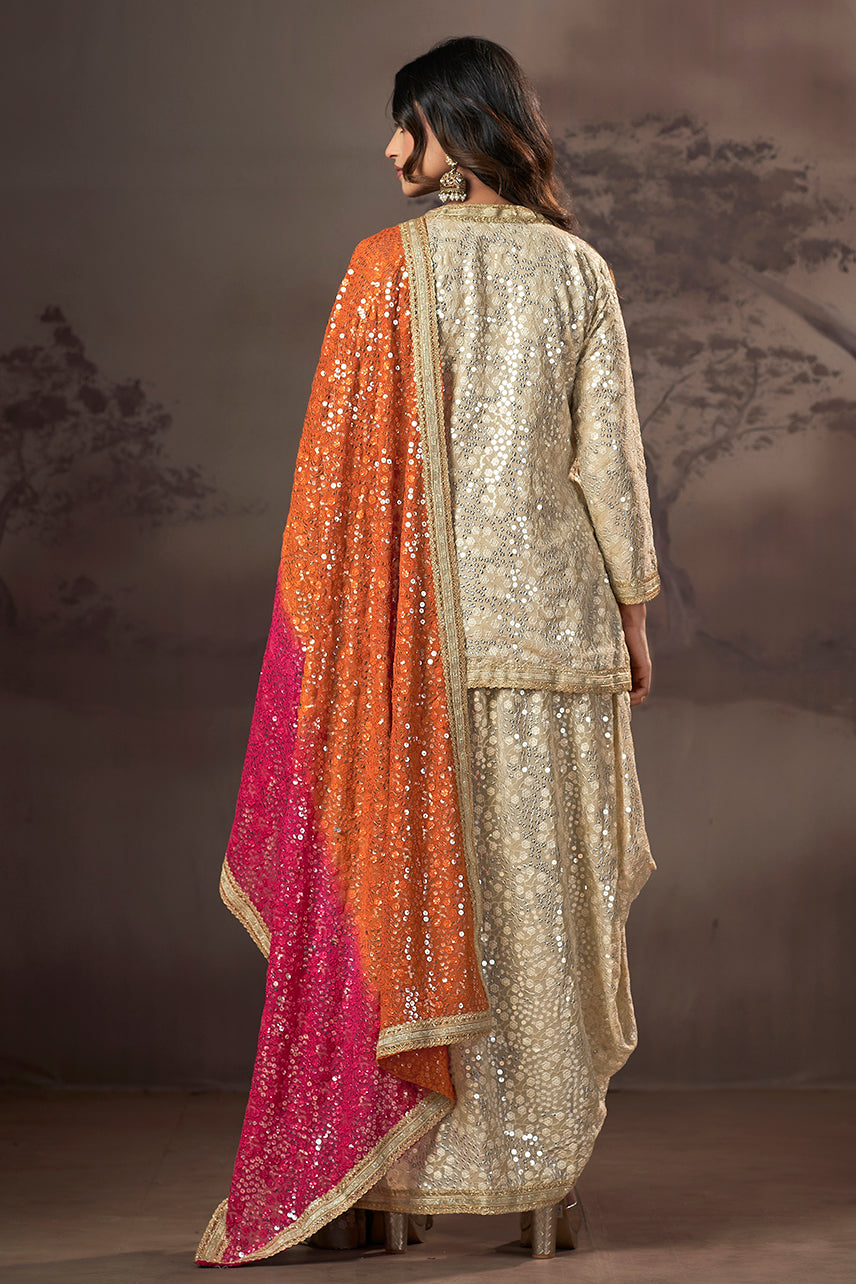 Golden Noor Mirror Sequin Sharara Set