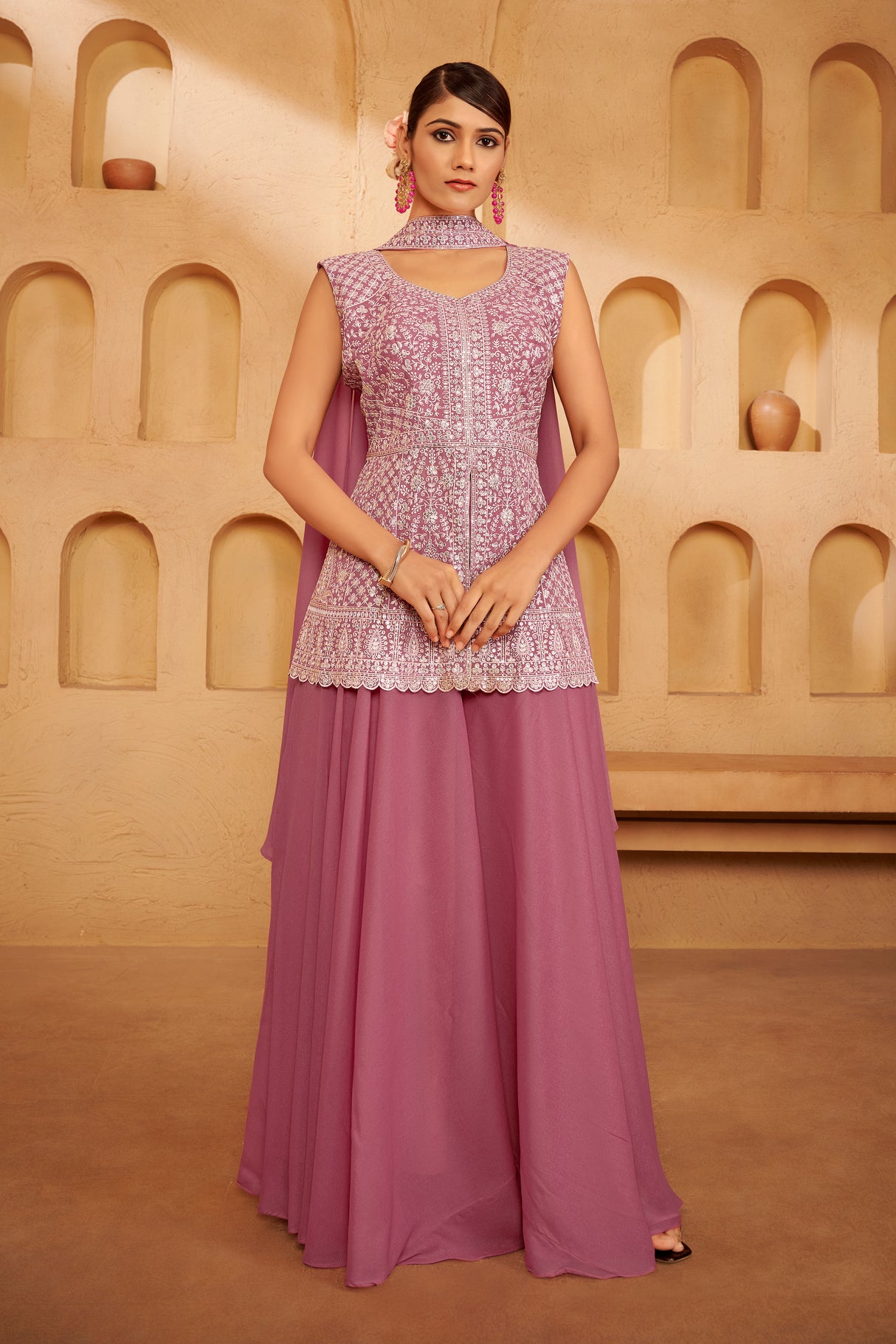 Dusty Lavender Embroidered Ethnic Set – Graceful Festive Ensemble for Modern Elegance