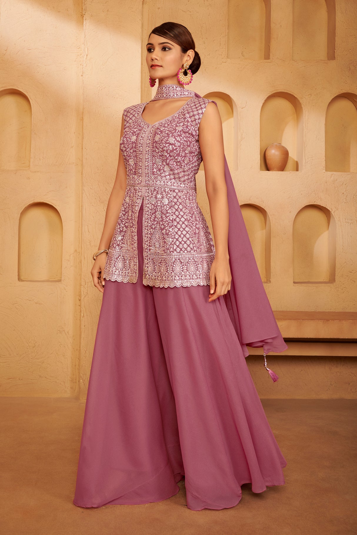 Dusty Lavender Embroidered Ethnic Set – Graceful Festive Ensemble for Modern Elegance