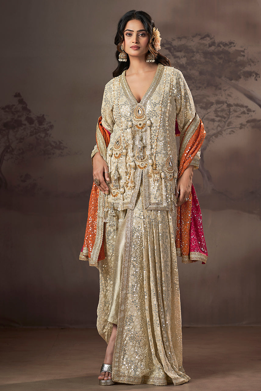 Golden Noor Mirror Sequin Sharara Set