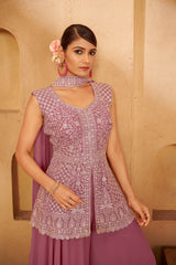 Dusty Lavender Embroidered Ethnic Set – Graceful Festive Ensemble for Modern Elegance