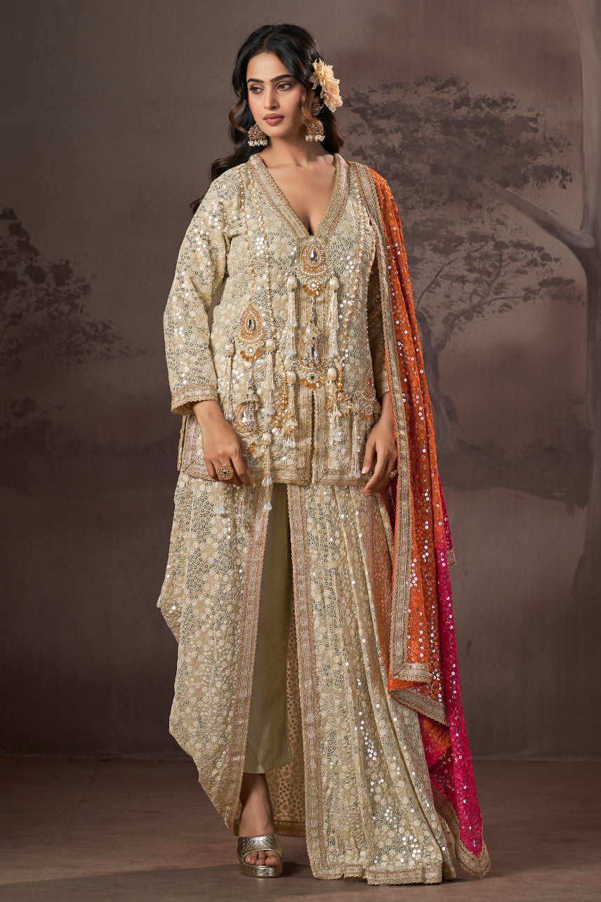 Golden Noor Mirror Sequin Sharara Set