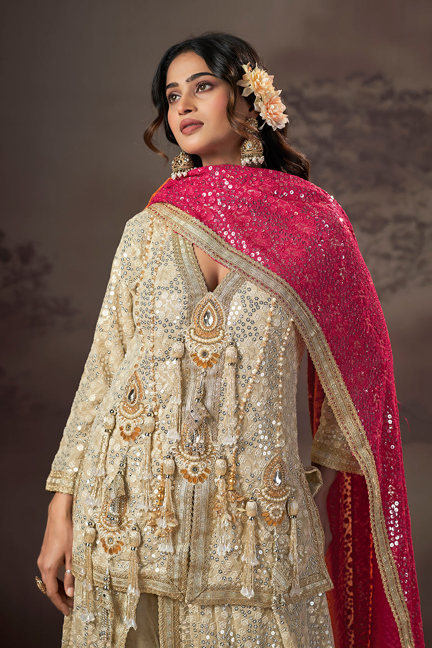 Golden Noor Mirror Sequin Sharara Set